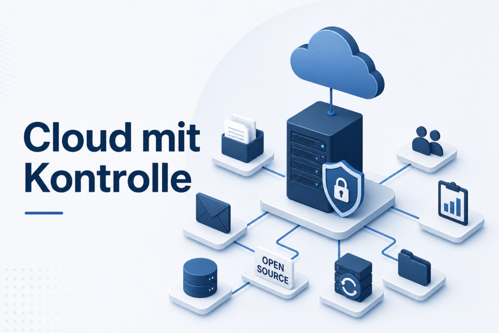 Kontrollierte Cloud für KMU mit Open-Source-Systemen, eigenem Server, Nextcloud, CRM und sicheren Unternehmensdaten